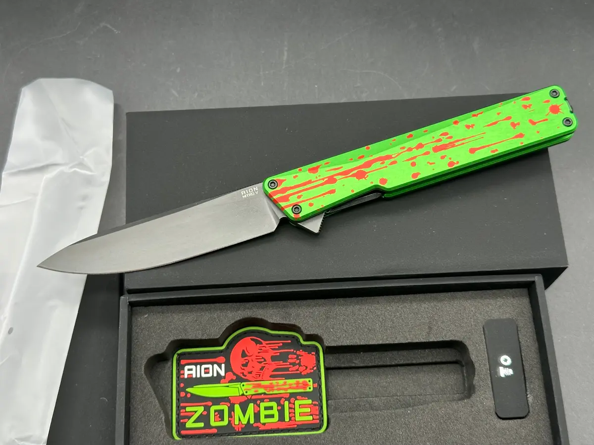 Aion Zombie Green Flipper Folding Pocket Knife 1