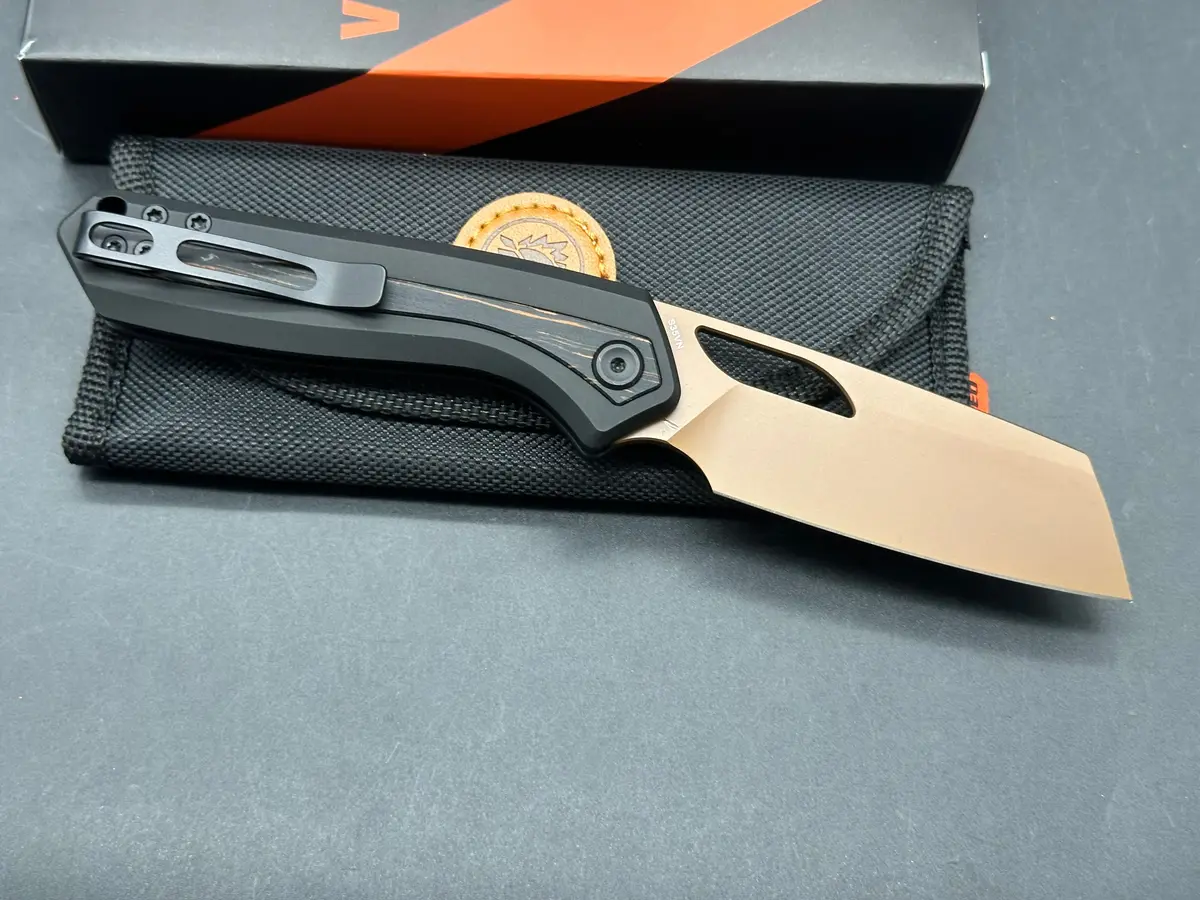 Vosteed Kroc Cpm-S35vn Copper Dune Pvd Blade, Black Aluminum Handles With Orange/Black Topo G10 Inlays 2