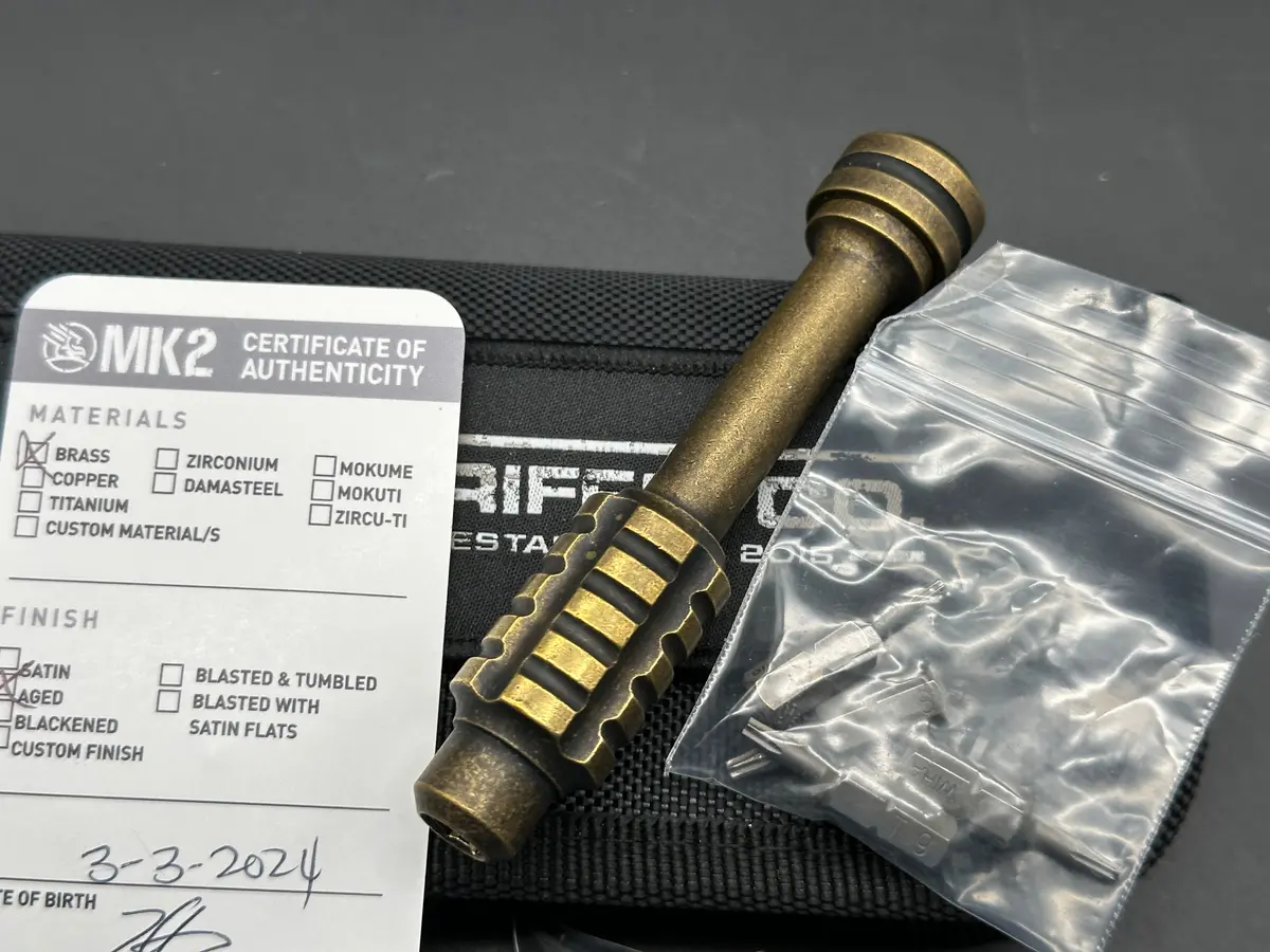 Griffin Co. Mk2 3.75" Aged Brass Bit Driver Tool W/Wiha Bits Included: T6, T7, T8 And T9 1