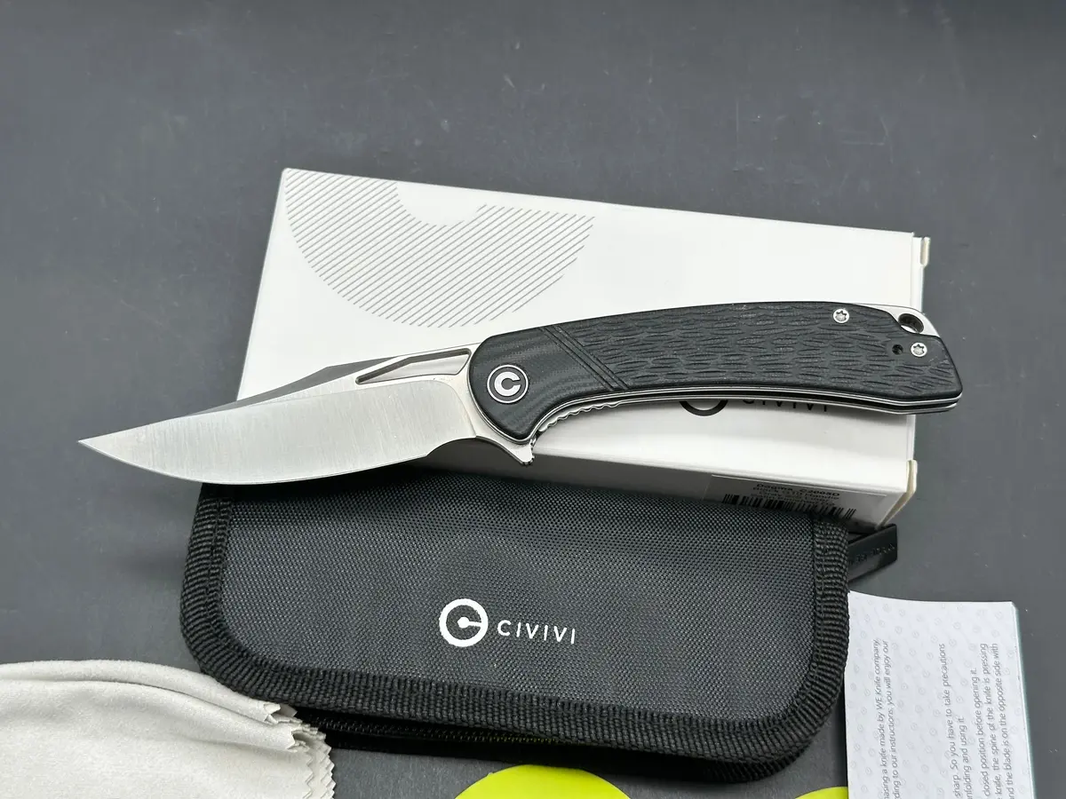 Civivi Black Dogma Flipper Knife, Satin D2 Clip Point Blade 1