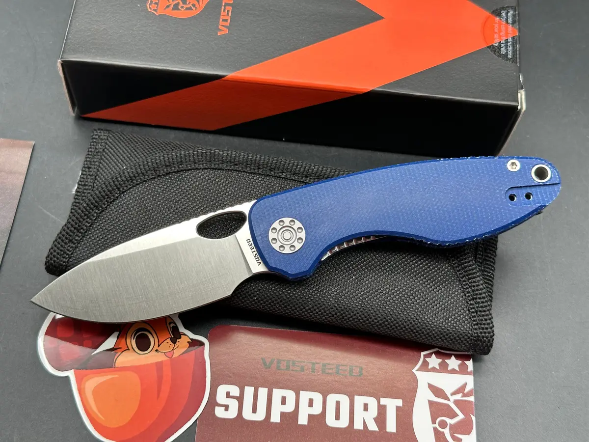 Vosteed Acorn, 2.93" 14C28n Satin Blade With Blue Canvas Micarta Scales 1