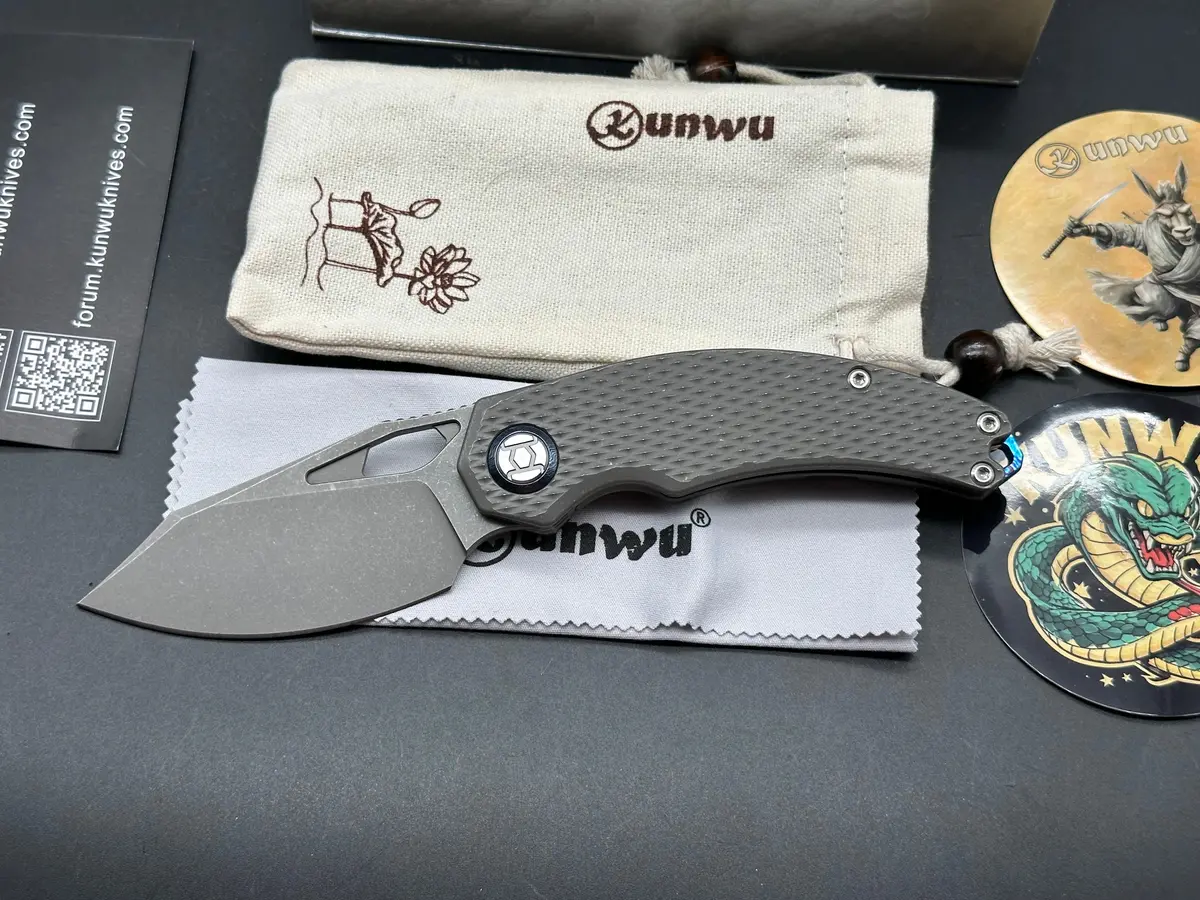 Kunwu Compadre, 2.95" Vanax Superclean Blade With Stonewash Titanium Plus Timascus Back Spacer And Timascus Pocket Clip 1