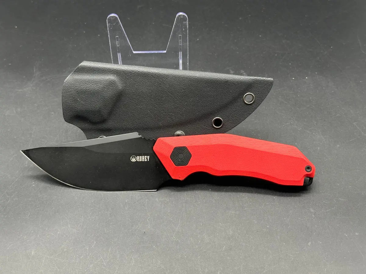Kubey Basilisk Fixed Blade Knife Red G-10 Handle 4.06'' Blackwashed 14C28n Blade 1