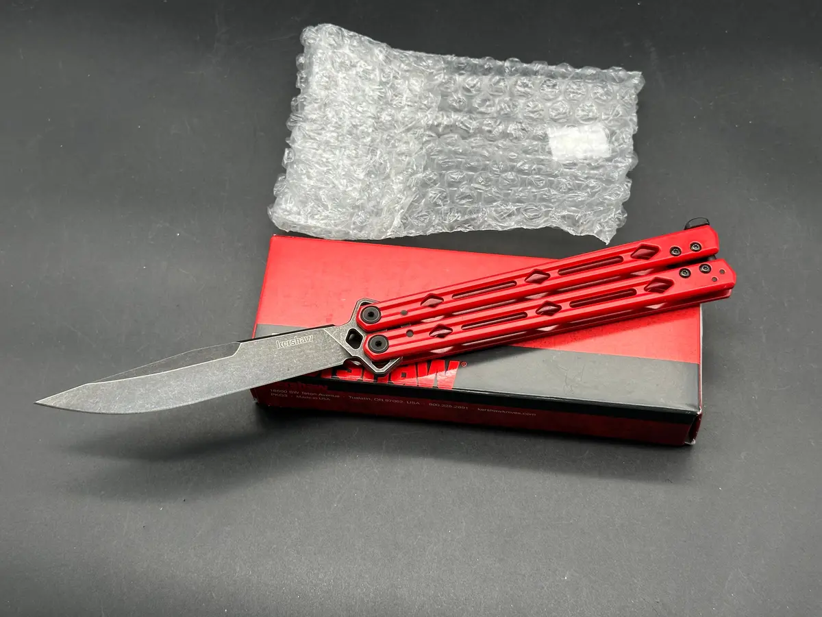 Kershaw Lucha Balisong Butterfly Knife Red (4.5" Blackwash) 1