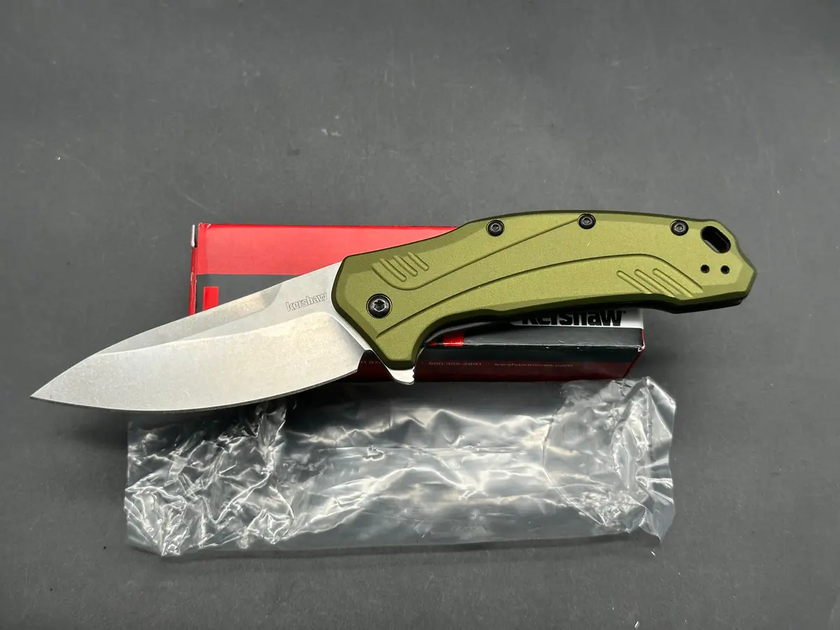 Kershaw Link Drop Point Knife Olive Al (3.25" Stonewash) Magnacut 1