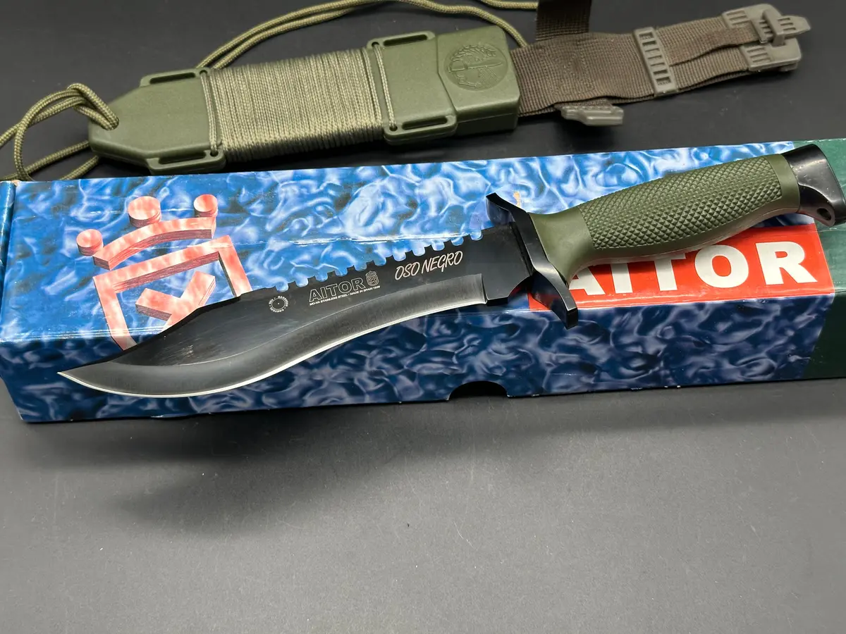 Aitor Oso Negro Fixed 7.25" Black Sawback Blade, Od Green Polymer Handle And Hard Nylon Sheath 1