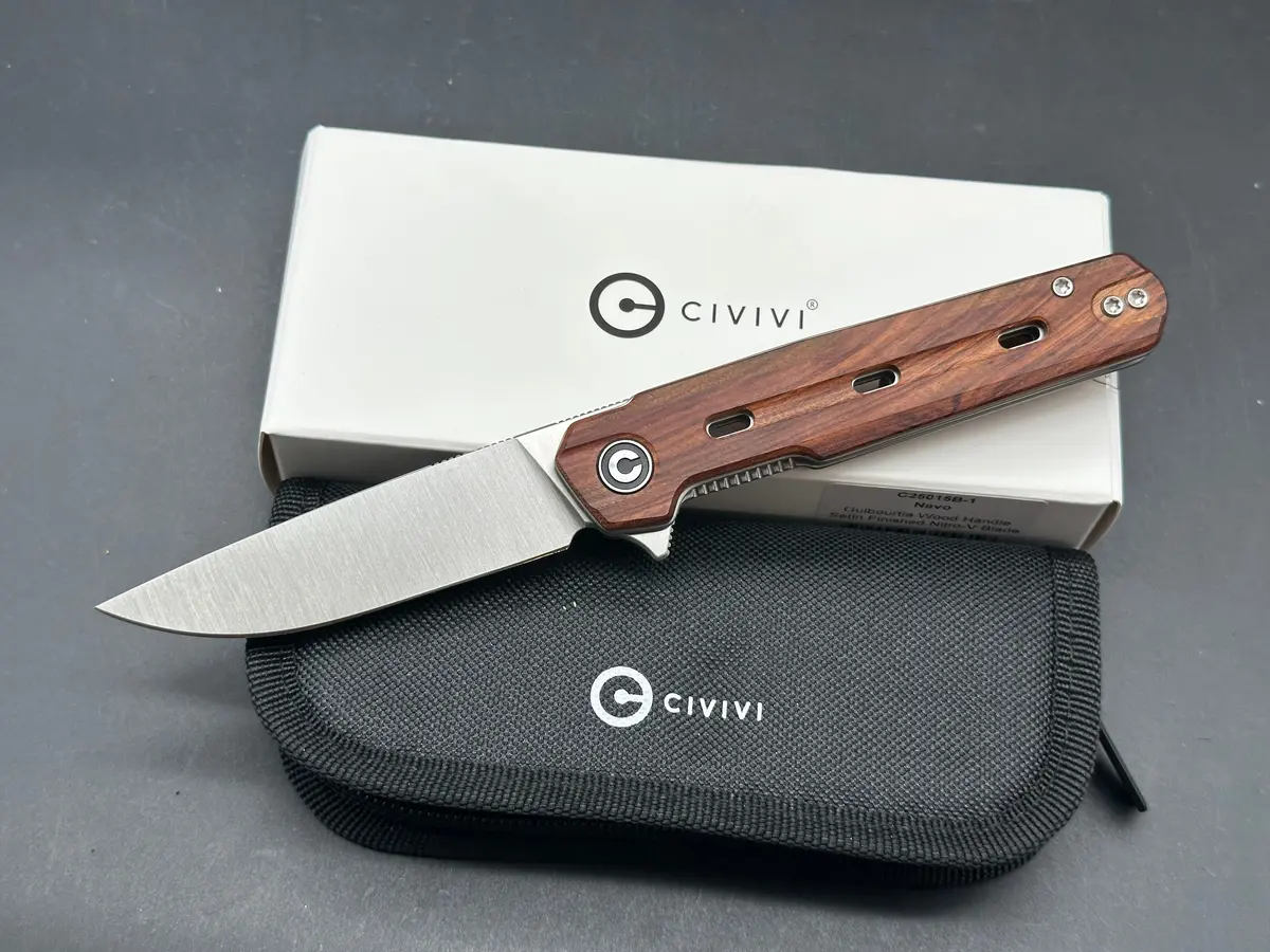 Civivi Navo Guibourtia Wood Handle Nitro-V Plain Edge Satin 1