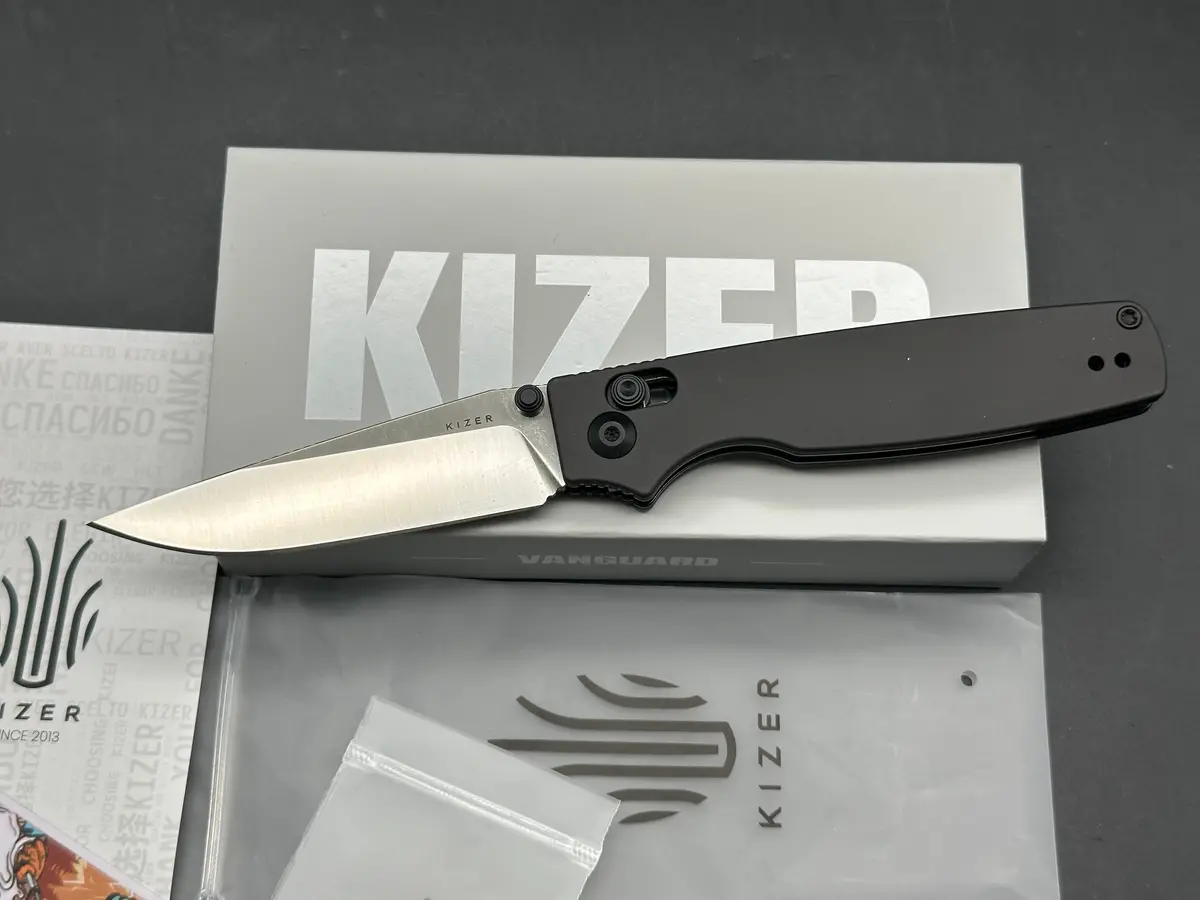 Kizer Original 2 Gray Aluminum Handle 14C28n Modified Drop Point Plain Edge Satin 1