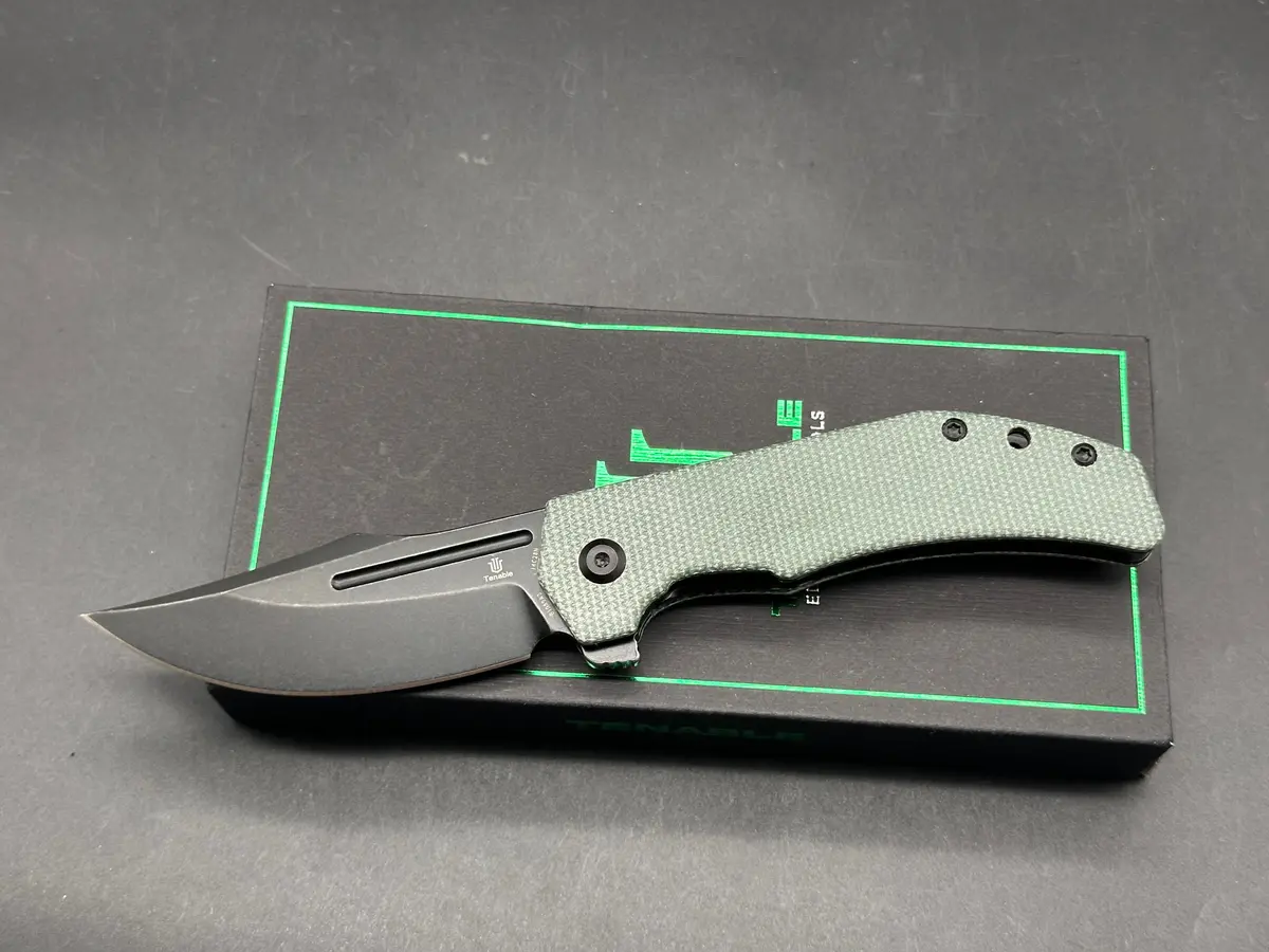 Tenable Orion Green Micarta Handle 14C28n Clip Point Plain Edge Blackwash Finish 1