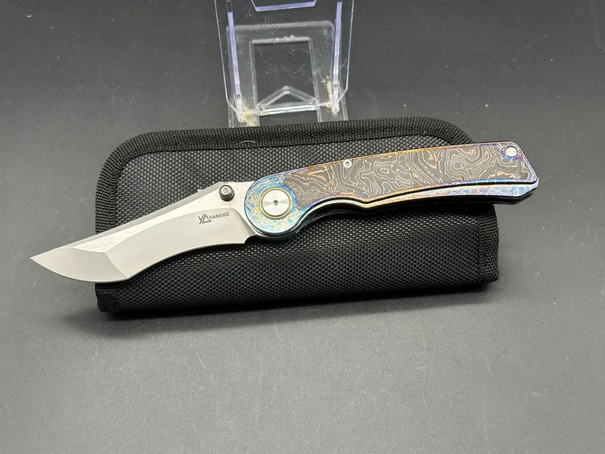 Yangge Folding Knife Color Titanium Copper Foil Carbon Fiber Handle S90v Blade 1