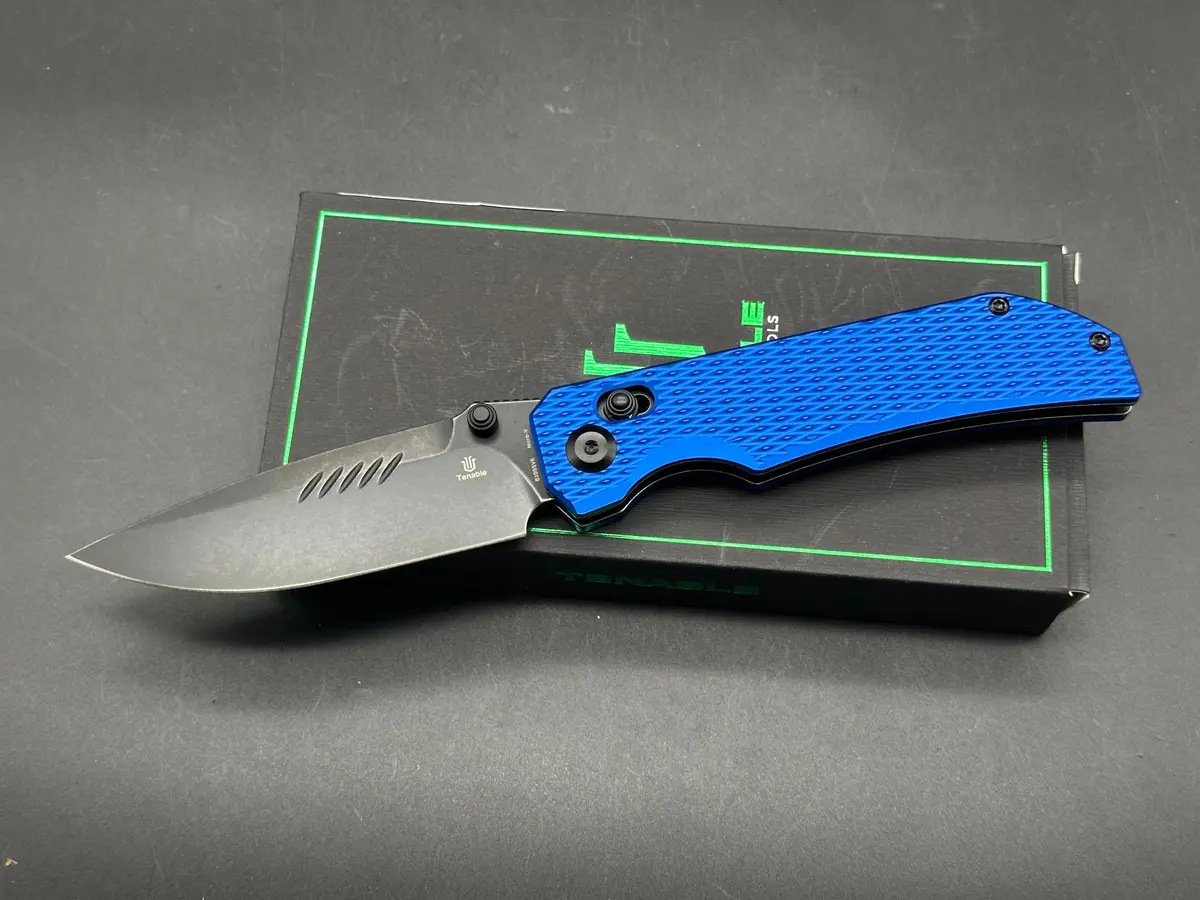 Tenable Eaglestrike Blue Aluminum Handle Nitro-V Plain Edge Black Stonewash Finish 1
