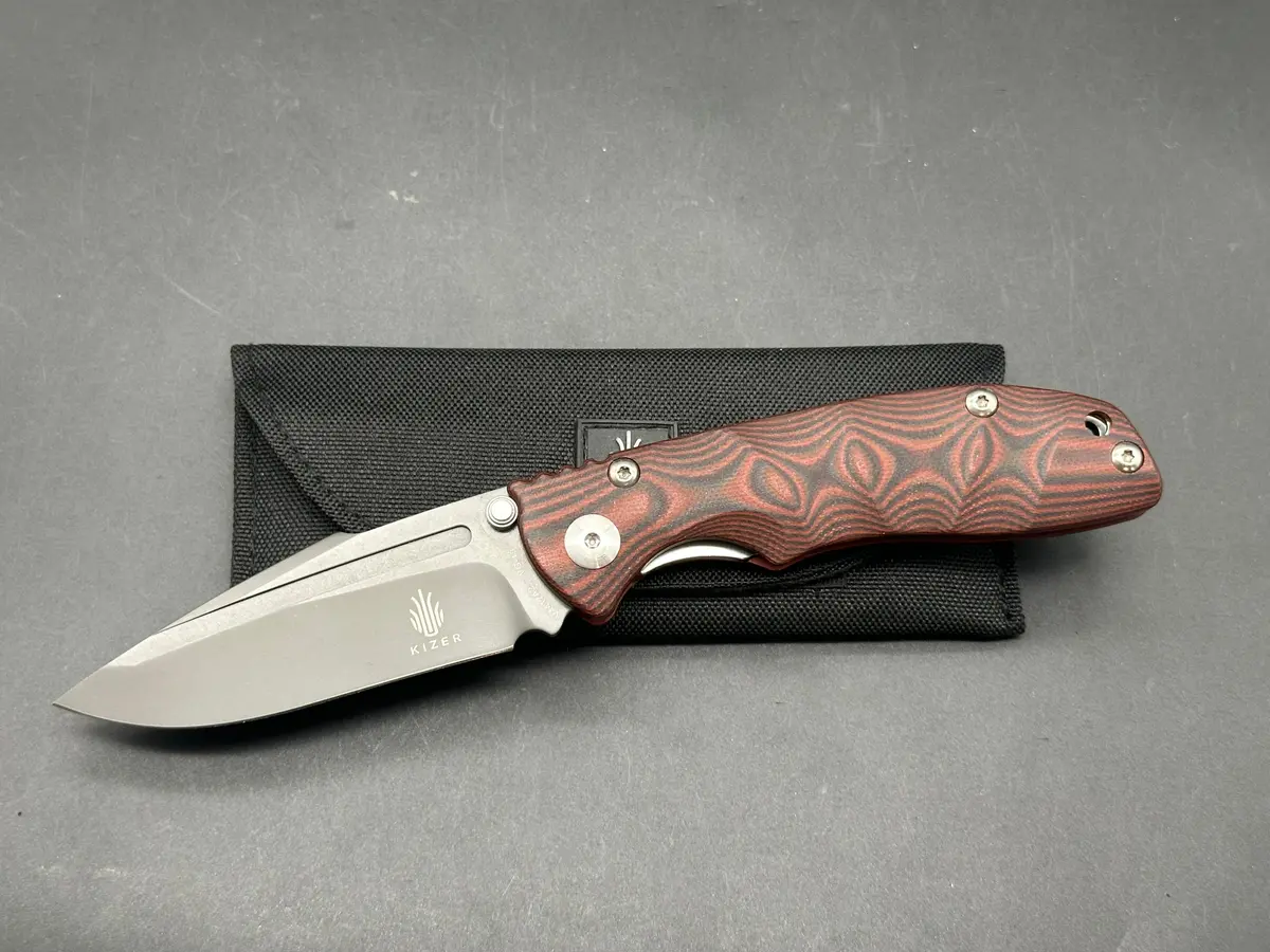 Kizer Vanguard Series Bolt Knife Red/Black G-10 (3.5" Gray) 1