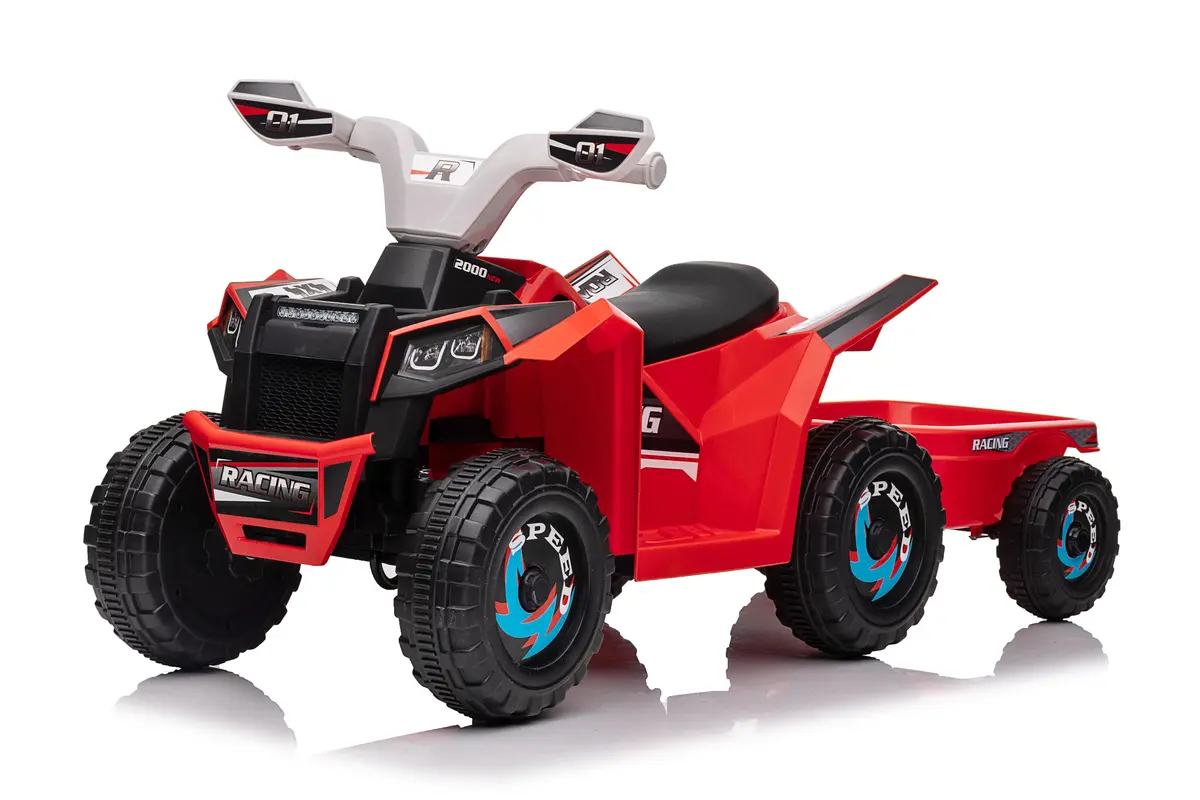 6V Kids Electric Ride On Atv Quad With Trailer - Red 1