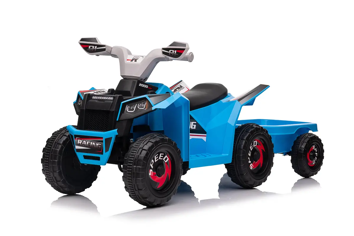 6V Kids Electric Ride On Atv Quad With Trailer - Blue 1