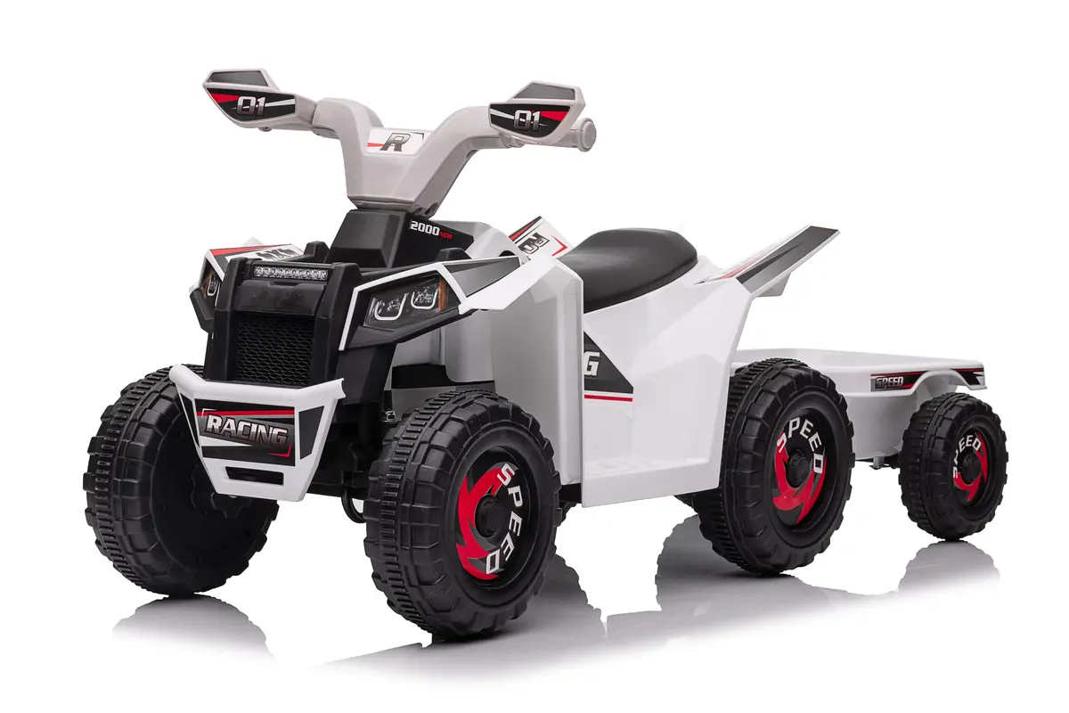 6V Kids Electric Ride On Atv Quad With Trailer - White 1