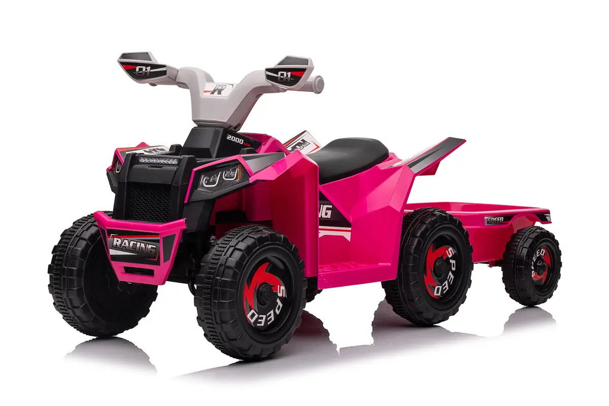 6V Kids Electric Ride On Atv Quad With Trailer - Pink 1