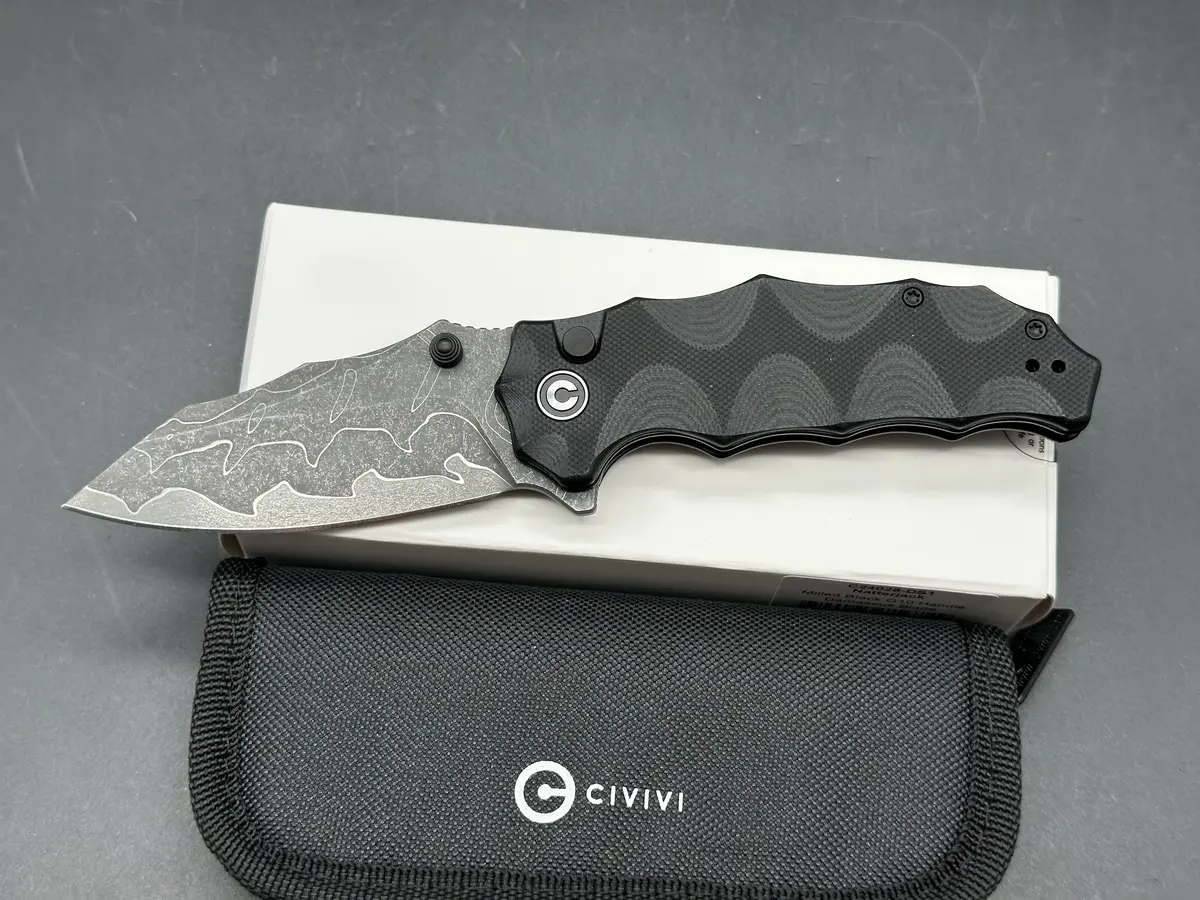 Civivi Natterjack Folding Knife Milled Black G10 Handle Damascus Plain Edge 1