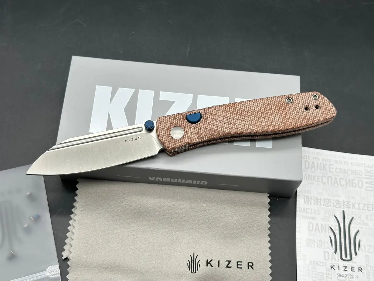 Kizer Renissance Folding Knife Brown Norplex Ultrex Micarta Handle N690 1