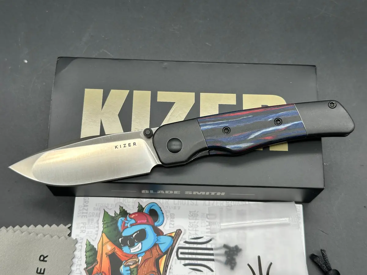 Kizer Coywolf Folding Knife Titanium/Reconstituted Wood Handle S45vn Plain Edge 1
