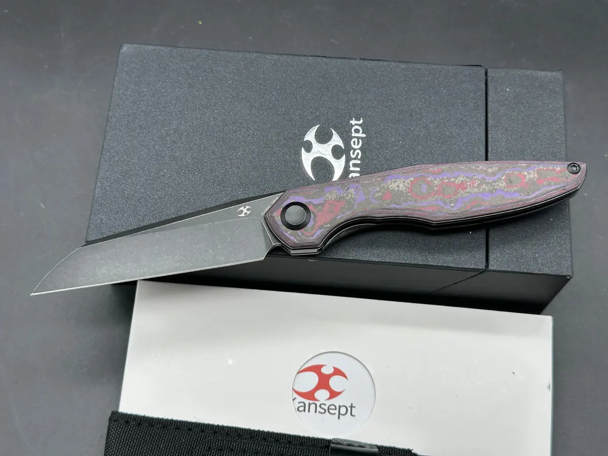 Kansept Halide Folding Knife Purple Haze Fatcarbon Handle S35vn Plain Edge Blackwash Finish 1
