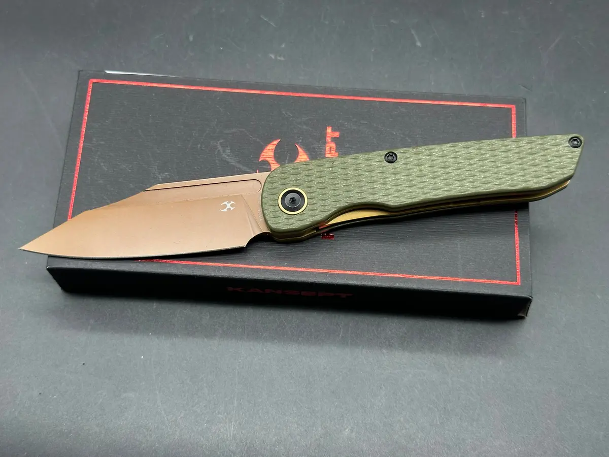 Kansept Nettle Folding Knife Olive Green G10 Handle 154Cm Tanto Plain Edge Rose Gold Finish 1