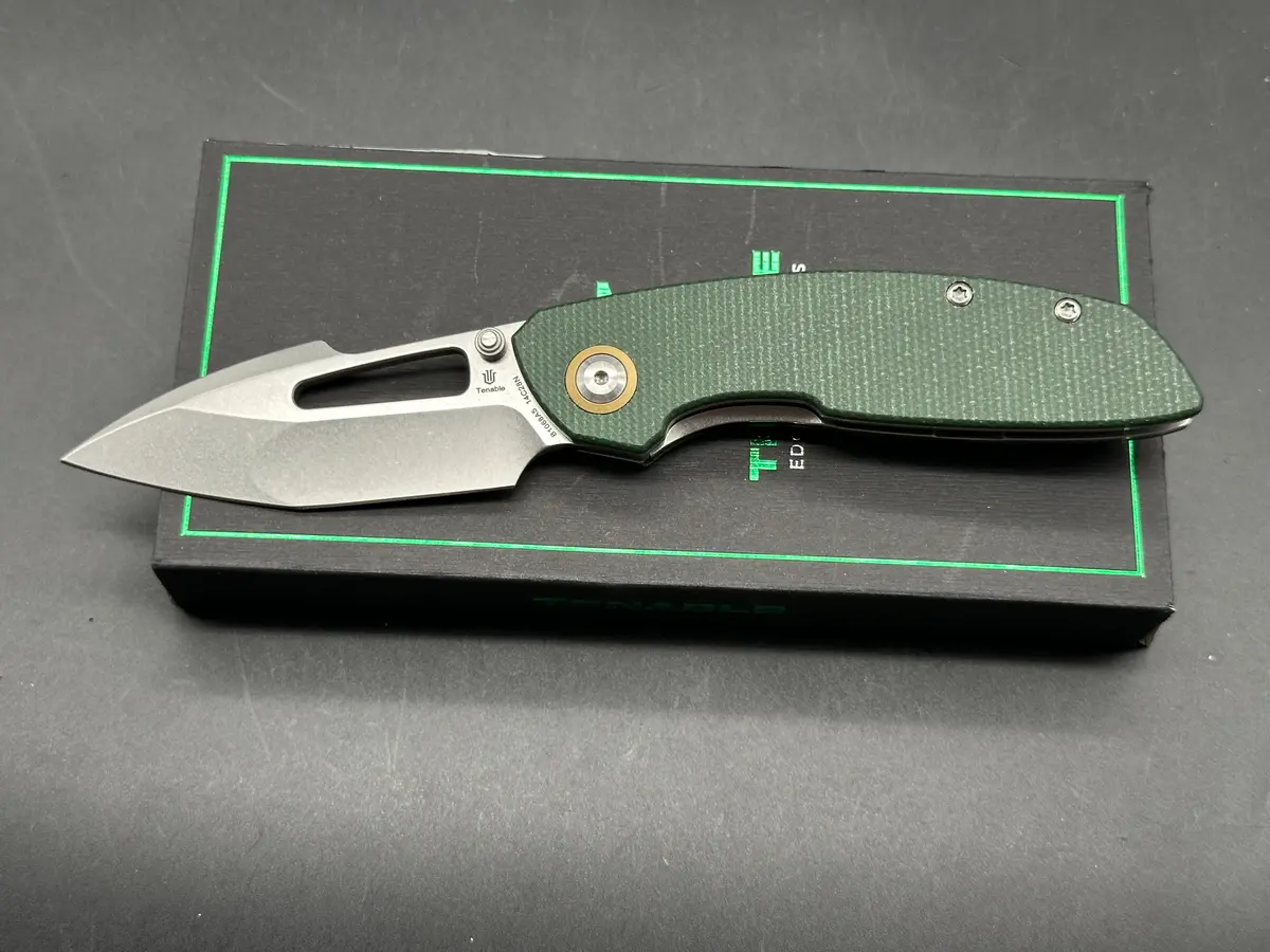 Tenable Link Folding Knife Green Micarta Handle 14C28n Harpoon Plain Edge Stonewash Finish 1