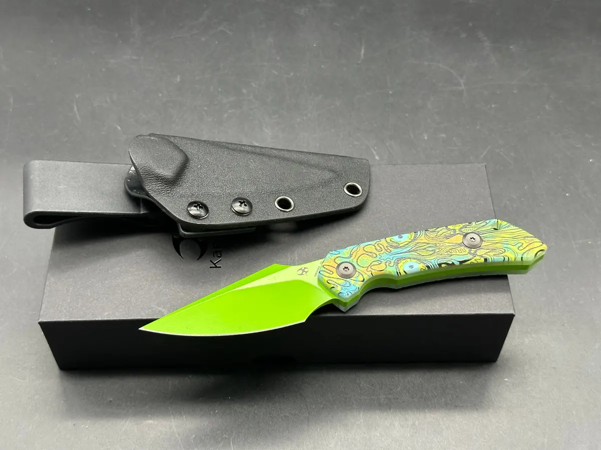 Kansept Fenrir | Fixed Blade | Jade G10 With Green Undead Print |2.87" D2 Blade | Sparrow Knife Design 1