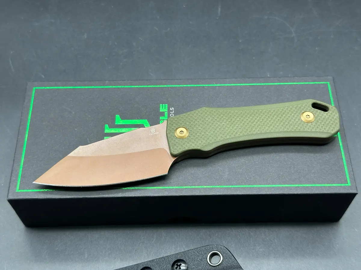 Tenable Loki Fixed Blade Knife Olive Green G10 Handle D2 Plain Edge Rose Gold Finish 1