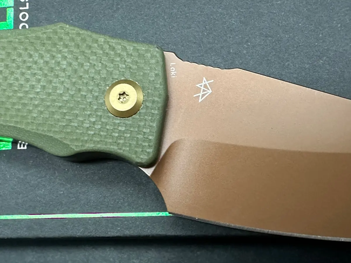 Tenable Loki Fixed Blade Knife Olive Green G10 Handle D2 Plain Edge Rose Gold Finish 2