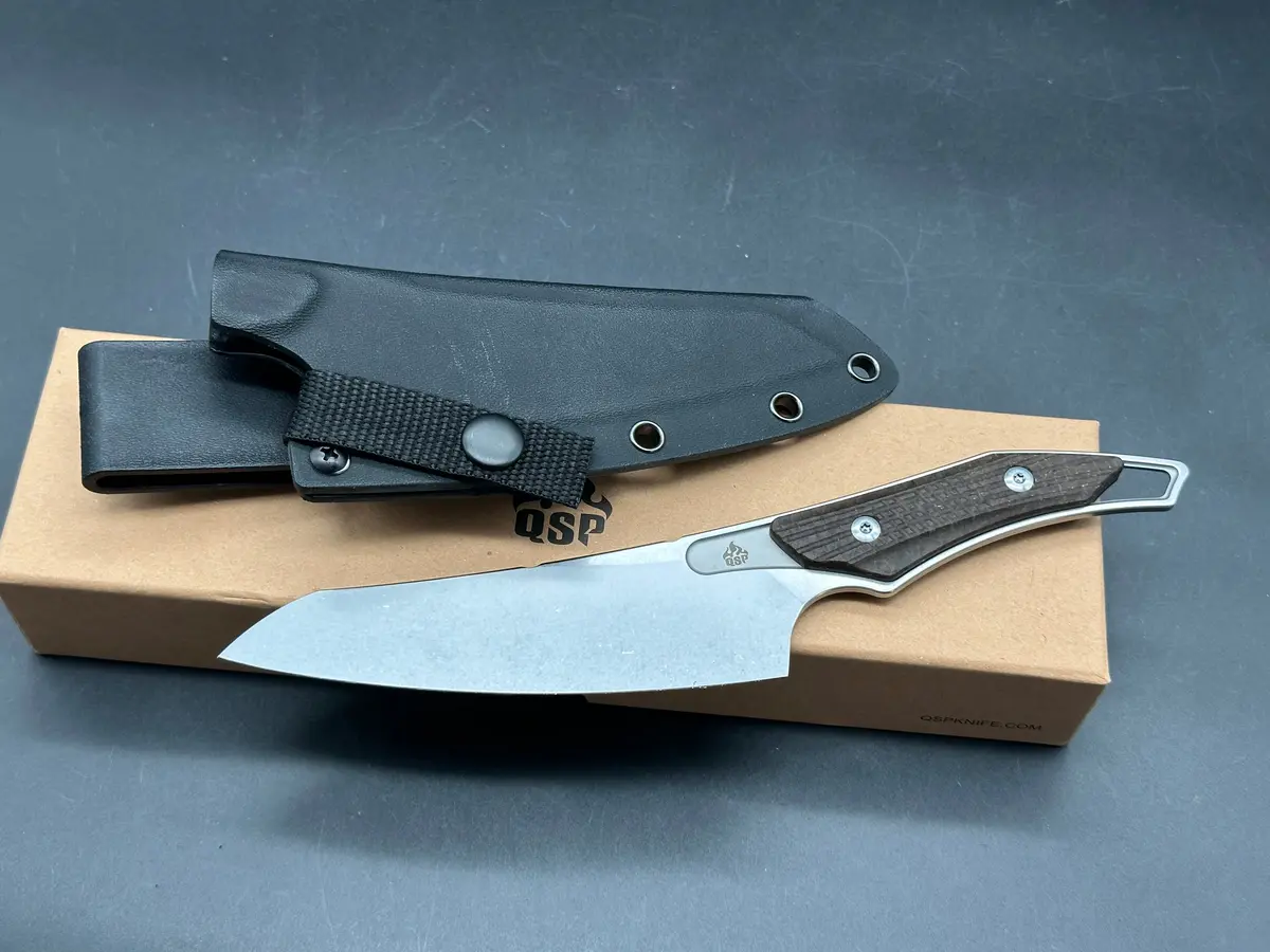 Qsp T-Cook Fixed Blade Knife Black Glow In The Dark Handle Nitro-V Wharncliffe Plain Edge Stonewash 1