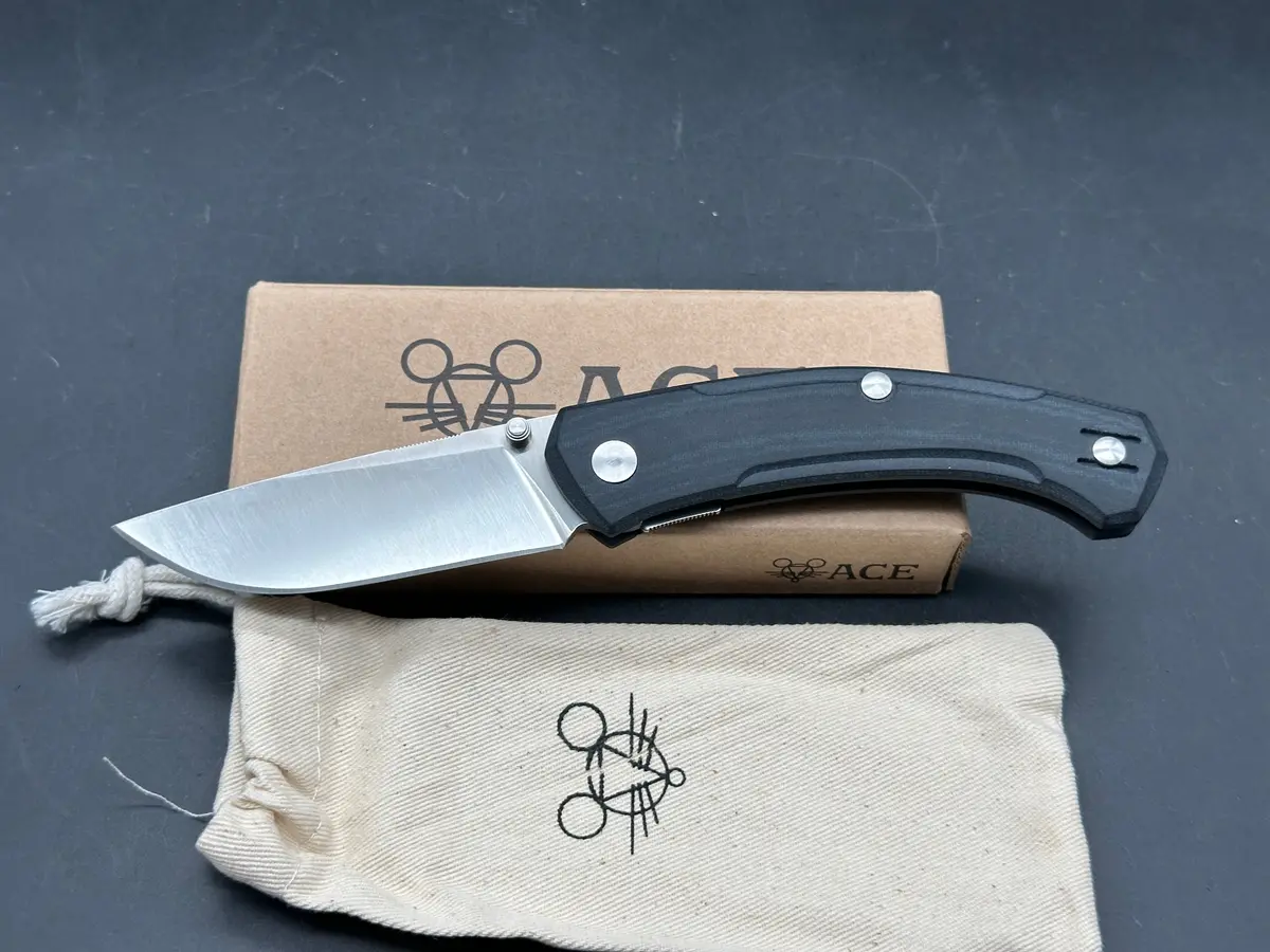 Giantmouse Knives Ace Iona V2 Folding Knife Black Linen Micarta Handle Magnacut Steel 1