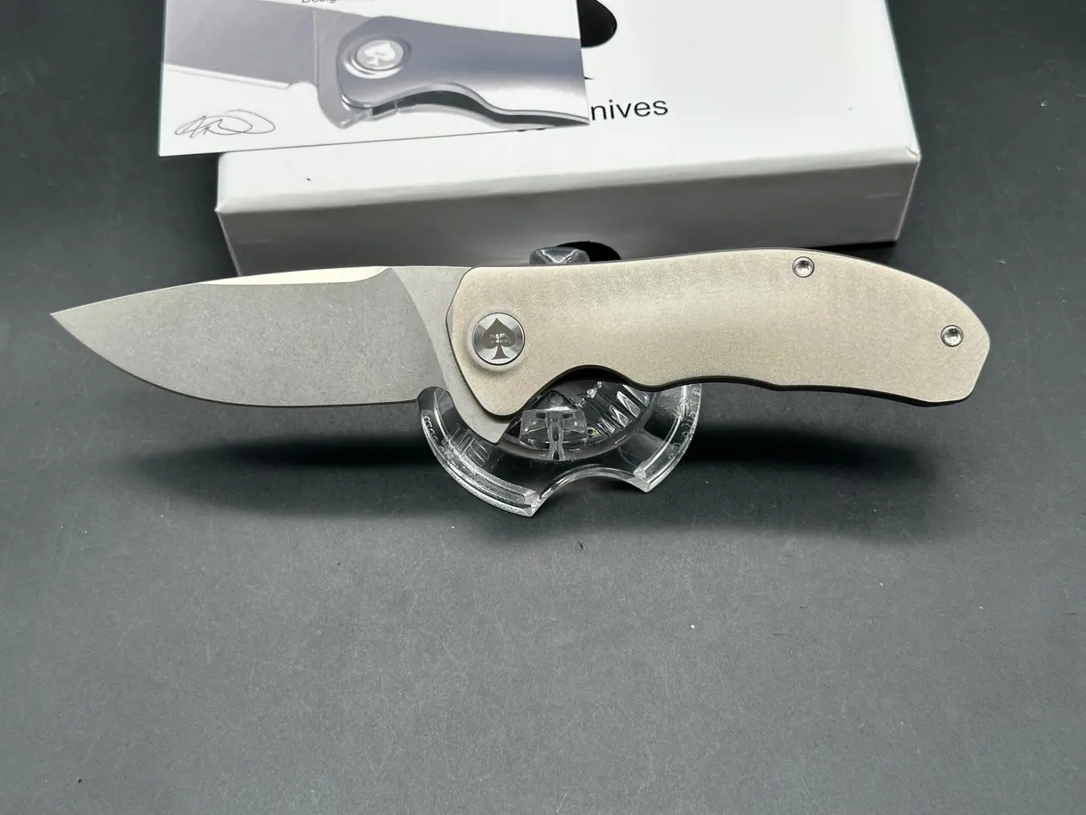 Nriggi Knives "Jersey" Laser Engraved Wave Titanium Scales W/Cpm 20Cv Bead Blast Blade 1