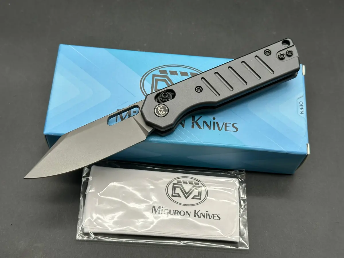 Miguron Gatov 2.81" D2 Dark Gray Pvd Blade With Dark Gray Aluminum Scales (Black Hardware) 1