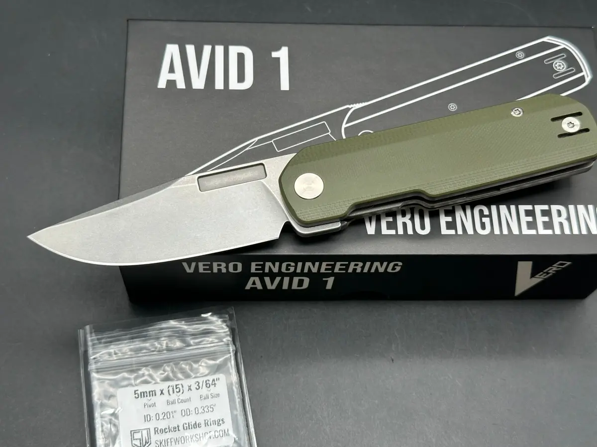 Vero Engineering Avid 1 - Dlt Exclusive #520 3.25" Cpm S45vn Stonewash Blade With Od Green G10 Scales 1