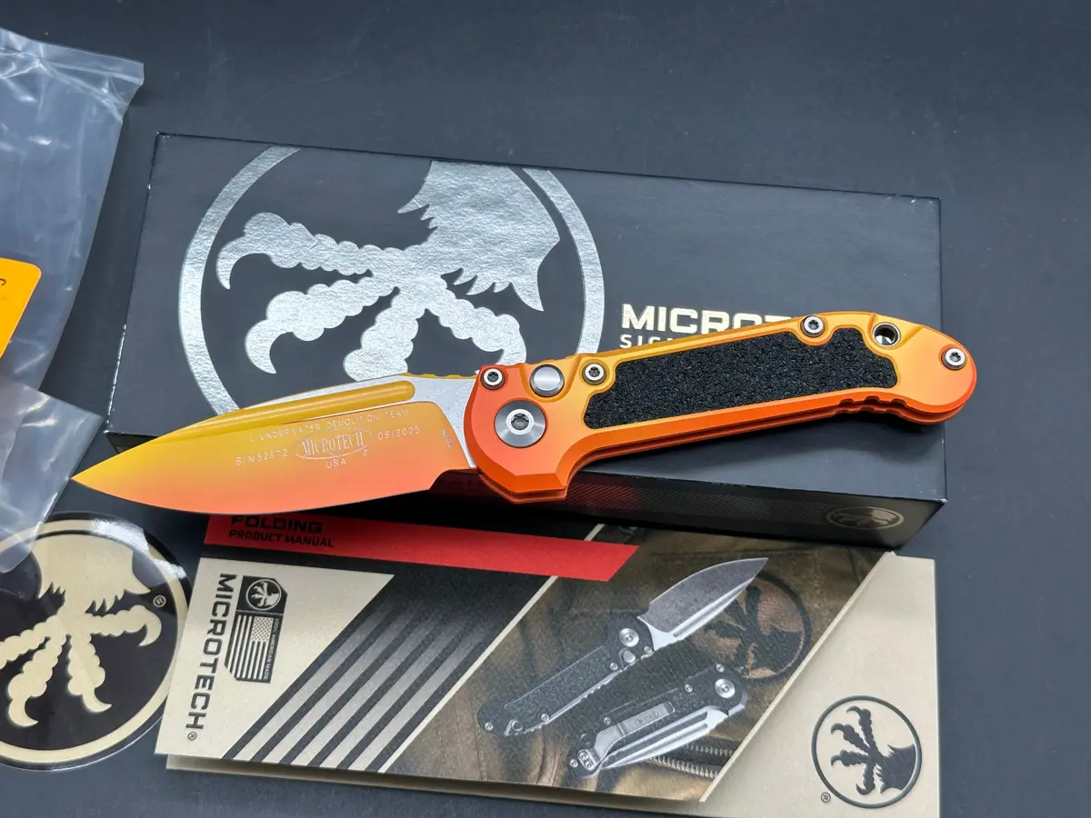 Microtech Ludtgen 3 Signature Series Sunrise Tanto Blade Sunrise Orange 1