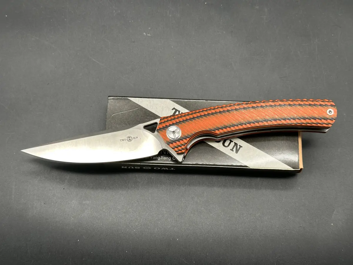 Twosun Folding Knife Black/Orange G10 Handle D2 Plain Edge Ts81-Or 1