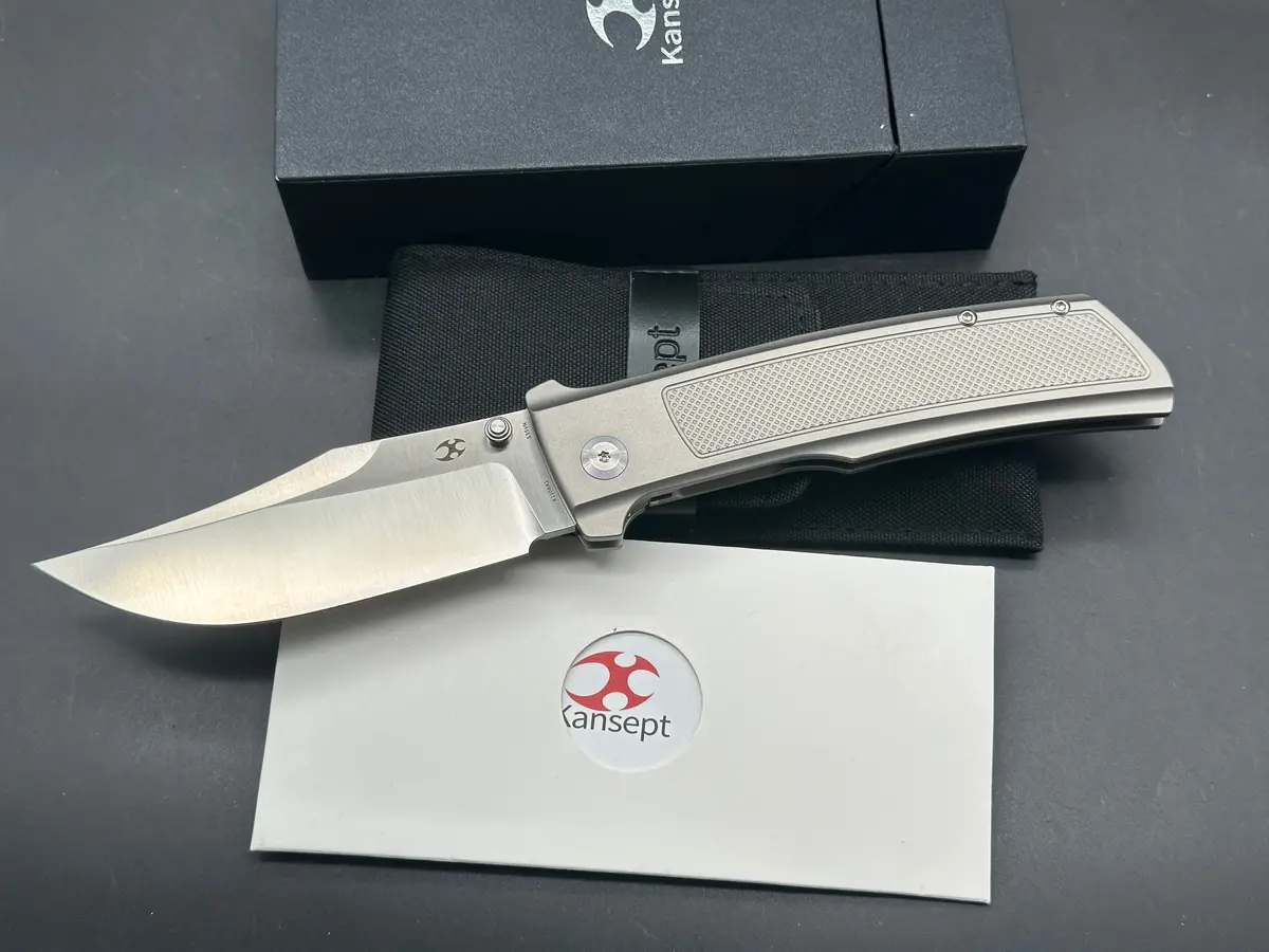 Kansept Bison Folding Knife Gray Titanium Handle S35vn Plain Edge 1