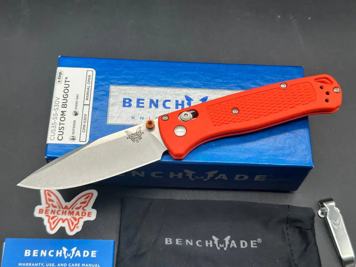 Benchmade Bugout Custom 3.25" Cpm S30v  Stonewash Blade With Orange Grivory Scales 1