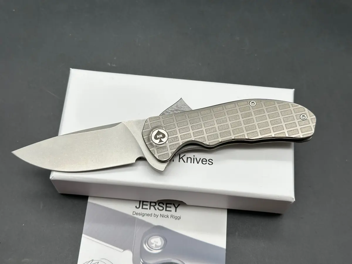 Nriggi Knives "Jersey" Laser Engraved Titanium Scales W/Cpm 20Cv Stonewash Blade (Brick Pattern) 1