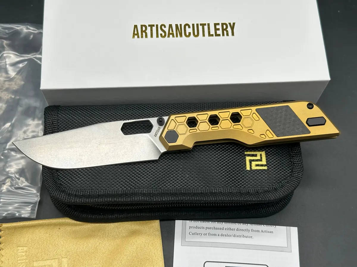 Artisan Cutlery Beest Folding Knife Titanium Handle S35vn Drop Point Plain Edge Stonewash Finish 1