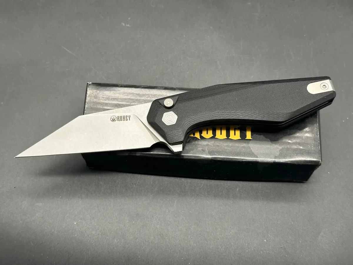 Kubey Fenrir Folding Knife Black G-10 Handle 3.27'' Stonewashed 14C28n Blade 1