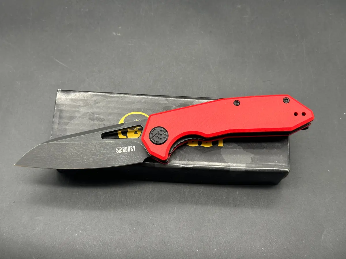 Kubey Vagrant Liner Lock Folding Knife Red G10 Handle 3.1" Blackwash 14C28n 1