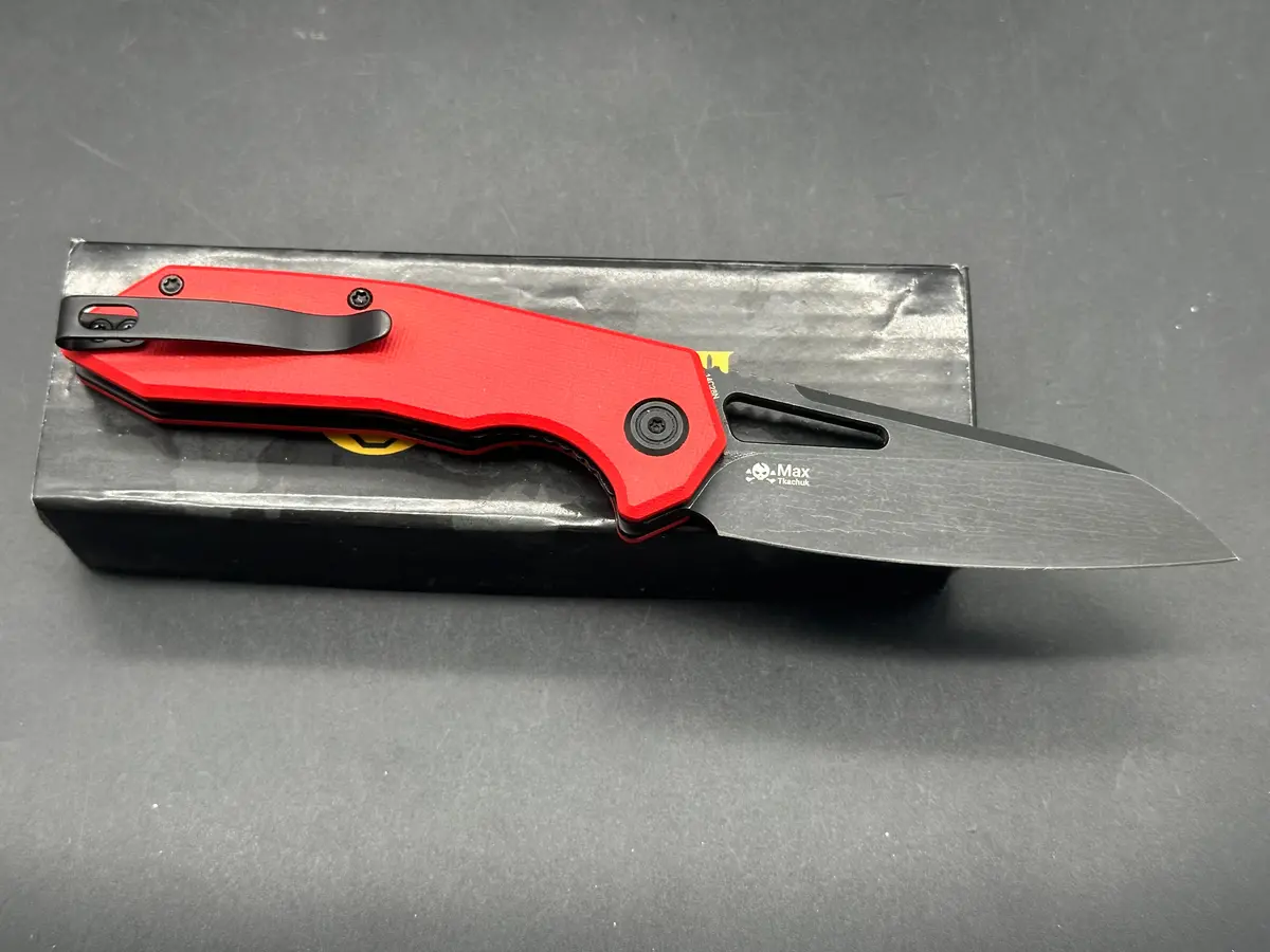 Kubey Vagrant Liner Lock Folding Knife Red G10 Handle 3.1" Blackwash 14C28n 2
