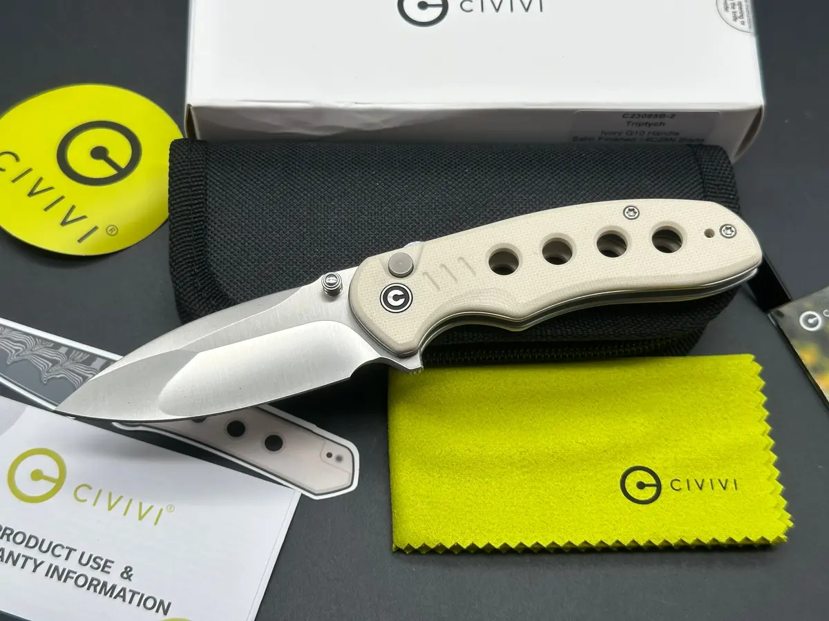 Civivi Triptych Folding Knife Off White G10 Handle 14C28n Plain Edge Satin Finish 1