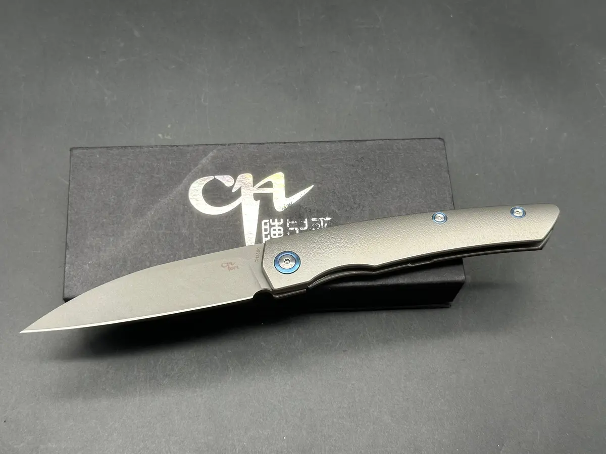 Ch Knives Ch3550 3.75" Stonewash M390 Blade Titanium Handle Folding Knife 1