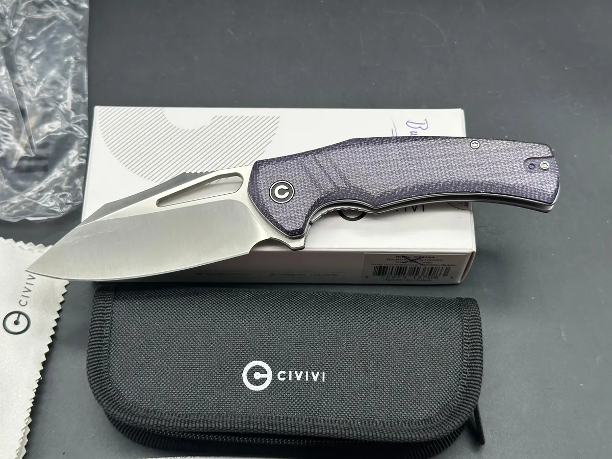 Civivi Bulltusk Folding Knife Purple Canvas Micarta Handle 14C28n Clip Point Plain Edge Satin Finish 1