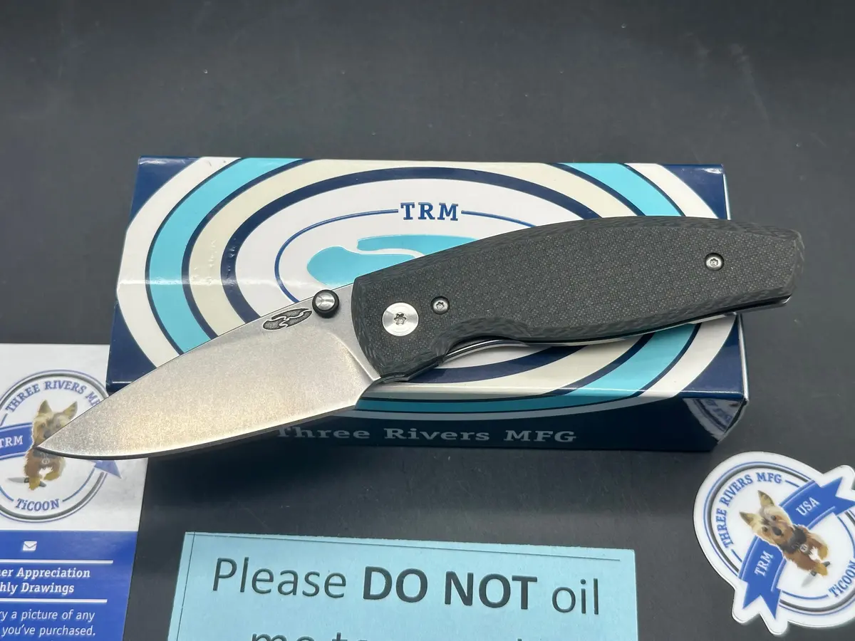Trm Three Rivers Mfg. Neutron 2 Frame Lock 3" Cpm Magnacut Stonewash Blade With Titanium And Carbon Fiber Scales 1