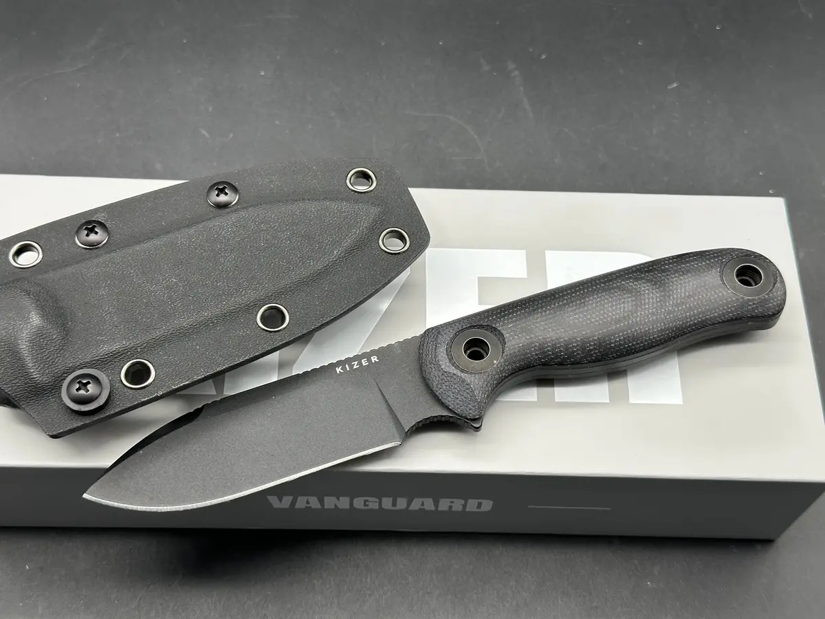 Kizer Drop Bear Fix 3 Fixed Blade Knife Black Micarta Handle 1095 Drop Point Plain Black Blade 1