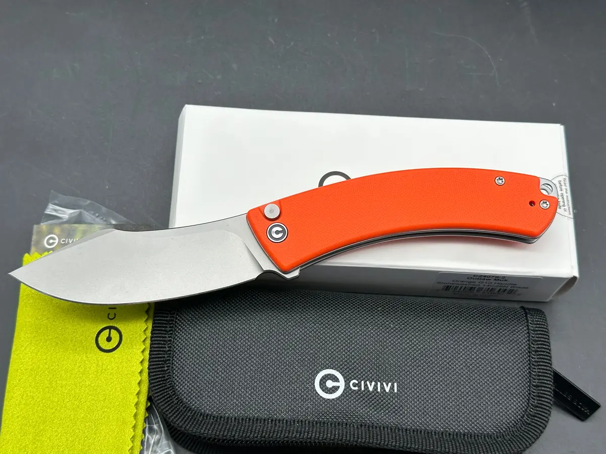 Civivi Outlaw Muk Folding Knife Orange G10 Handle 14C28n Plain Edge Stonewash Finish 1