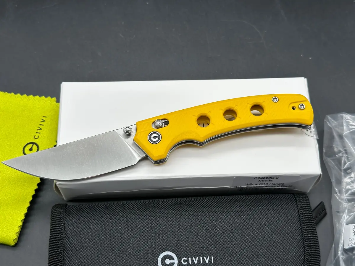 Civivi Noctis Folding Knife Yellow G10 Handle Nitro-V Plain Edge Satin Finish 1